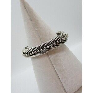 Silver Tone Braid Cuff Bracelet Beading Detail Oxidized Finish